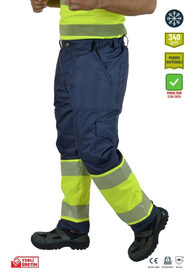 Alaska Hi-Vis Kapitoneli Pantolon Reflektörlü 300D Oxford PU Kaplı