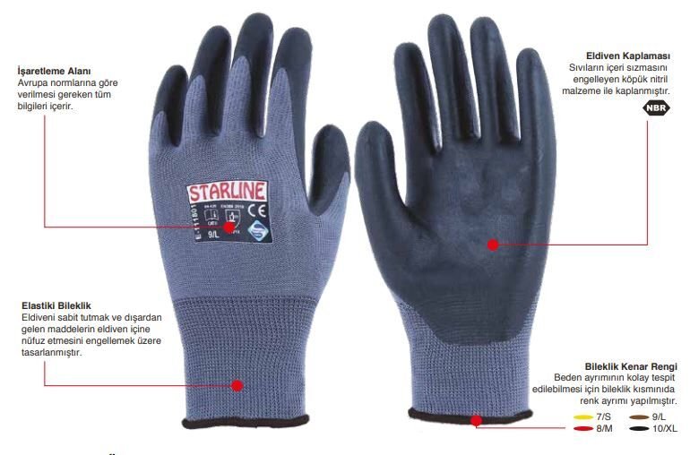 Starline E-111805 Ultra İnce 4/4  Köpük Nitril İş Eldiveni (3121X) - Hassas Kavrama