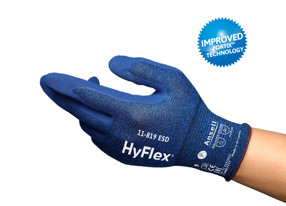 Ansell AN 11-819 Hyflex Fortix Nitril Köpük Kaplama Ultra İnce ESD İş Eldiveni | EN16350:2014
