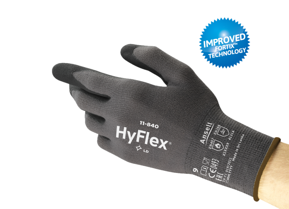 Ansell AN 11-840 Hyflex Fortix Köpük Nitril Kaplama 100 ° Isı Dayanımı A Kesilme Dirençli İş Eldiveni