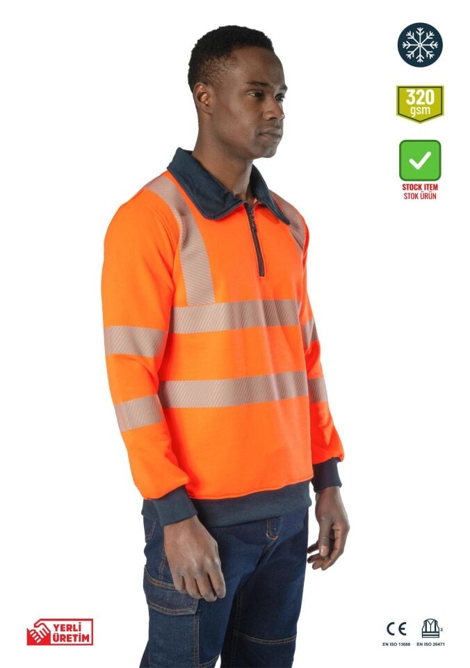 Alaska Hi-Vis Yarım Fermuarlı Polo Yaka Sweatshirt Reflektörlü