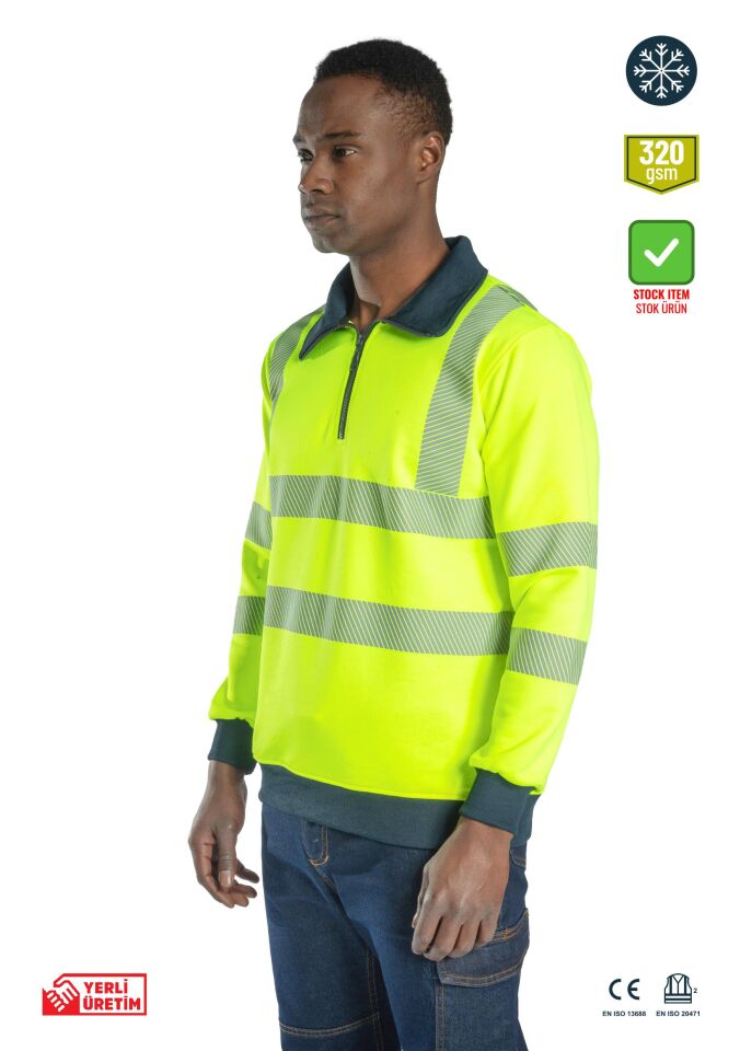 Alaska Hi-Vis Yarım Fermuarlı Polo Yaka Sweatshirt Reflektörlü