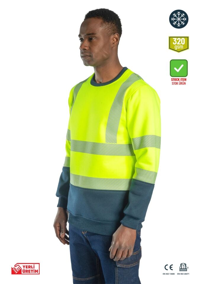 Alaska Hi-Vis Bisiklet Yaka Sweatshirt İçi Polarlı Reflektörlü