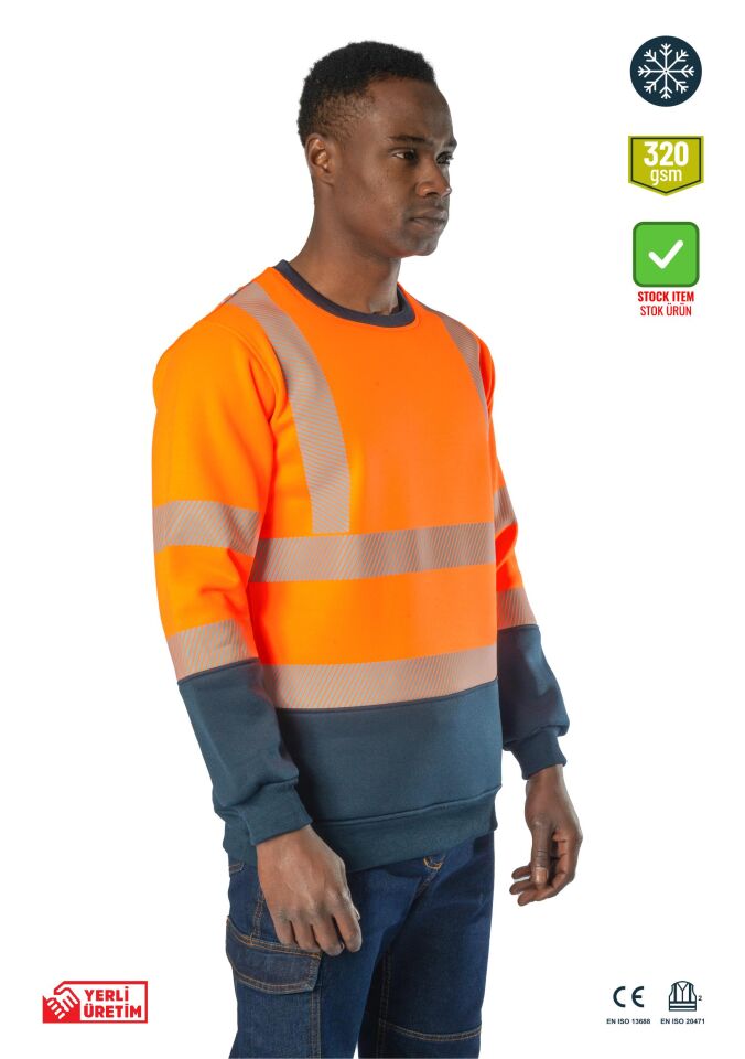 Alaska Hi-Vis Bisiklet Yaka Sweatshirt İçi Polarlı Reflektörlü