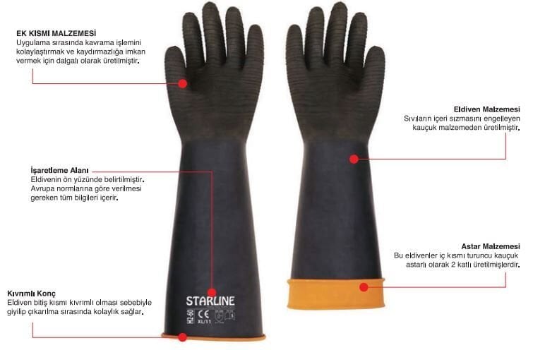 Starline H2-45 Tırtıklı Doğal Kauçuk İş Eldiveni 45 cm (Yoğun Yağlı Ortam)