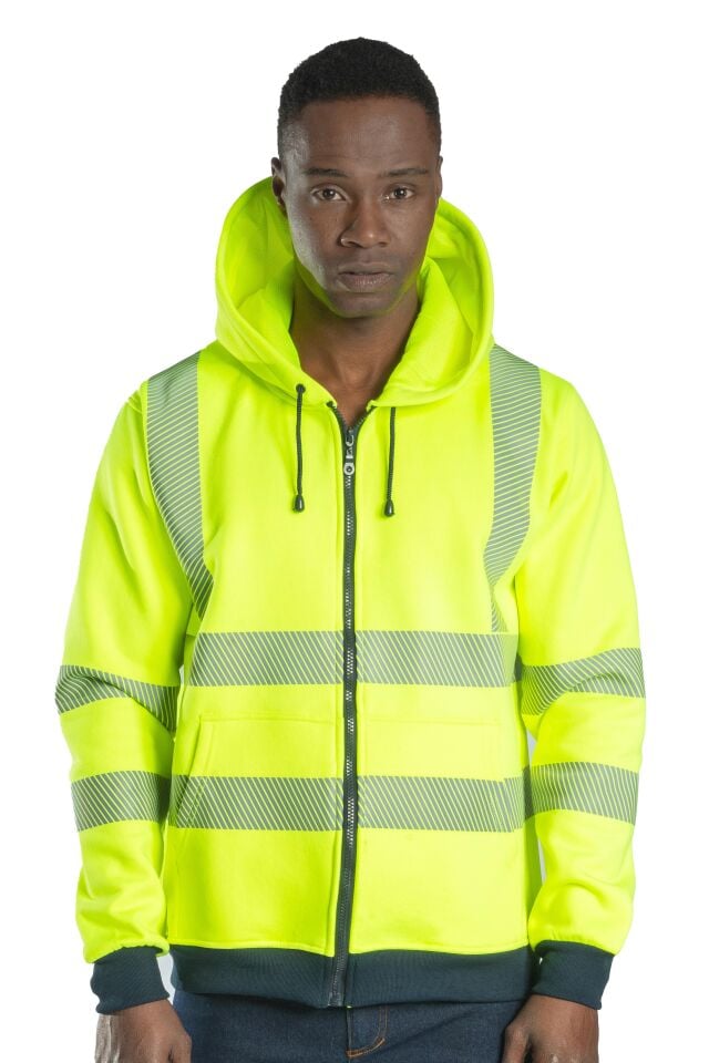 Alaska Hi-Vis Fermuarlı Kapüşonlu Sweatshirt İçi Polarlı Reflektörlü