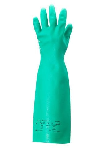 Ansell AN 37-185 Alphatec Nitril Kaplama Kimyasal İş Eldiveni Uzunluk: 457 Kalınlık 0.56 mm  EN374: AGJKLPT