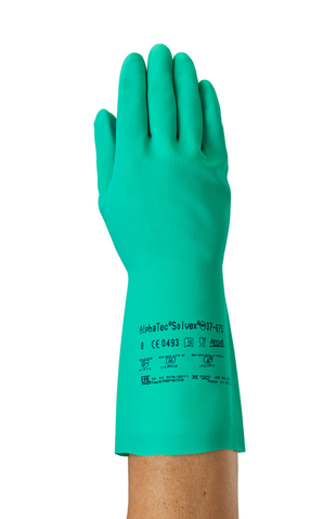 Ansell AN 37-675 Alphatec Nitril Kaplama Kum Yaması Kimyasal İş Eldiveni Uzunluk: 330 Kalınlık 0.38 mm 	EN374: AGJKLPT