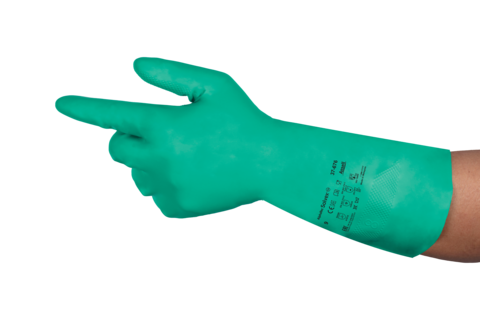 Ansell AN 37-676 Alphatec Nitril Kaplama Ters Baklava İç Kavrama Kimyasal İş Eldiveni Uzunluk: 330 Kalınlık 0.43 mm  EN374: JKLOPT