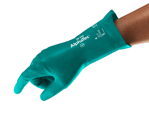 Ansell AN 58-330 Alphatec Kimyasal İş Eldiveni Nitril Kaplama Ters Baklava İç Kavrama Uzunluk: 320 Kalınlık 0.37 mm  EN374: JKLOPT