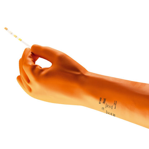 Ansell AN 87-955 AlphaTec Doğal Lateks Kauçuk Kimyasal İş Eldiveni Uzunluk: 305 Kalınlık 0.35 mm  EN374: AKLOPS