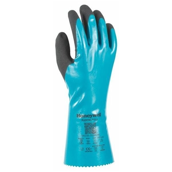 Honeywell FlexTril 101V, 11mil/0.28mm, Astarsız, Yeşil Nitril, Tutuşu Artıran Kaplama Dizaynı, EN ISO 374-1 (JKONPT),Gıda Uyumlu 33 cm