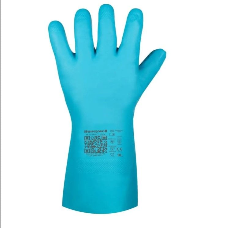 Honeywell FlexTril 101, 32-3015E 15 mil/0.38mm, Astarlı, Yeşil Nitril, Tutuşu Artıran Kaplama Dizaynı, EN ISO 374-1 (AJKOPT), EN ISO 374-5 (Mikroorganizmalara Karşı Koruma), Gıda Uyumlu, 33 cm