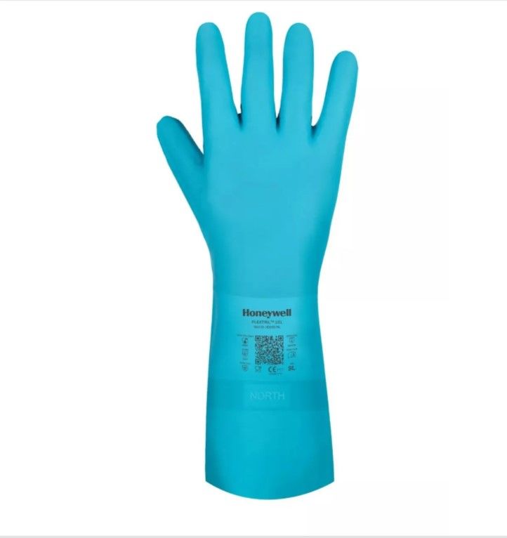 Honeywell FlexTril 101, 32-3015E 15 mil/0.38mm, Astarlı, Yeşil Nitril, Tutuşu Artıran Kaplama Dizaynı, EN ISO 374-1 (AJKOPT), EN ISO 374-5 (Mikroorganizmalara Karşı Koruma), Gıda Uyumlu, 33 cm