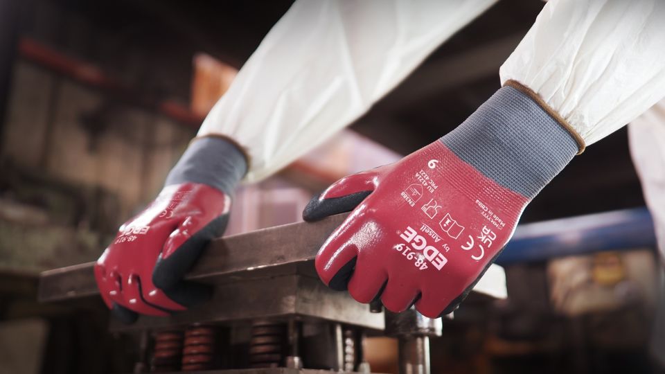 Ansell AN 48-919 Edge Nitril Tam Kaplı Pürüzlü Avuçiçi Üstün Kavrama ve Yağ İtici İş Eldiveni EN 388: 4121A