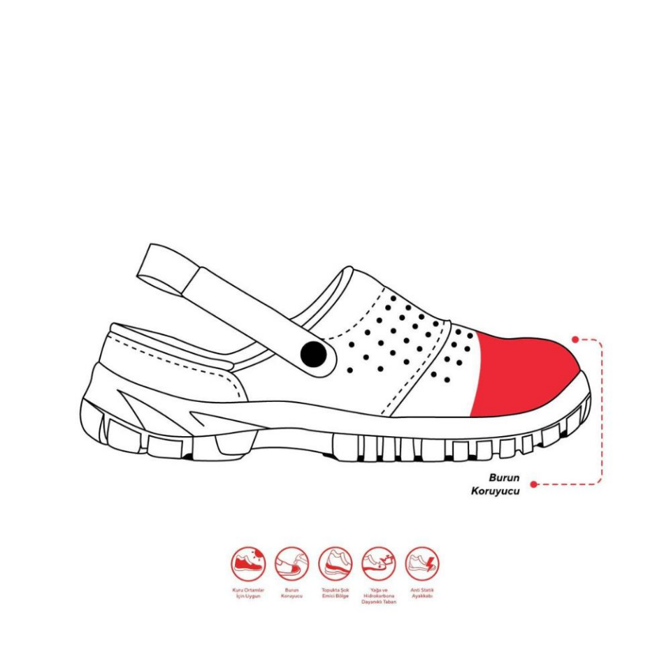 Mekap Slipper 210-01 S1 SRC Çelik Burun Sabo İş Terliği | İş Güvenlik Terliği| Beyaz