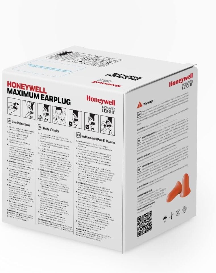 HONEYWELL 3301130 MAX Kablolu Tek Köpük Kulak Tıkacı Howard Leight, 100 adet (MAX-30), turuncu