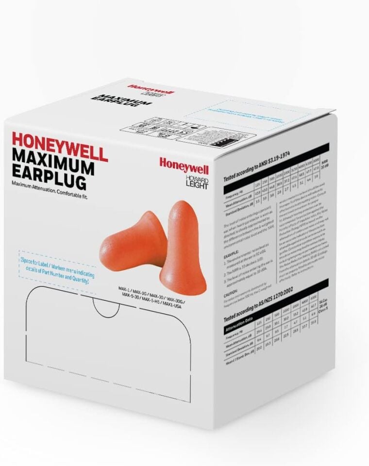 HONEYWELL 3301130 MAX Kablolu Tek Köpük Kulak Tıkacı Howard Leight, 100 adet (MAX-30), turuncu