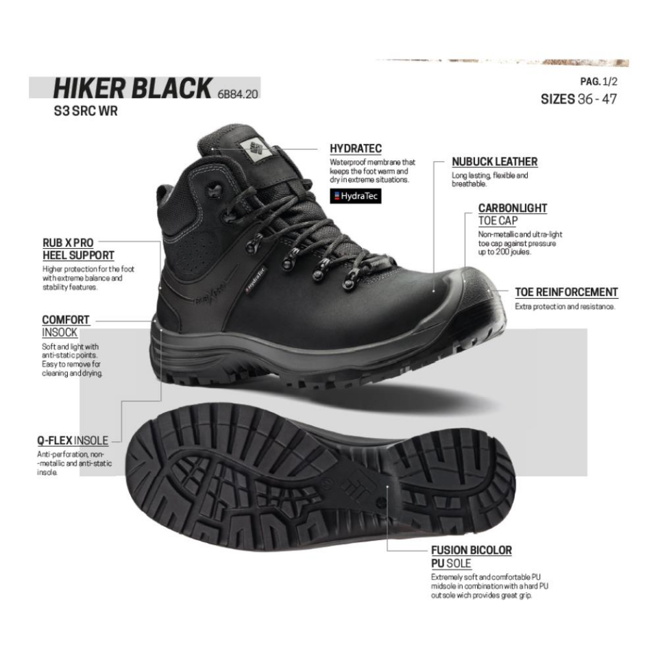 Toworkfor Hiker Black S3 SRC WRU Kompozit Burun İş Botu Su Geçirmez