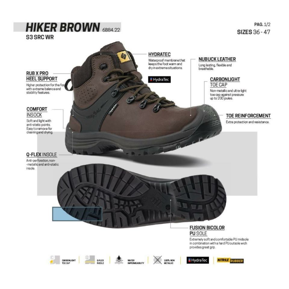 Toworkfor Hiker Brown S3 SRC WRU Kompozit Burun İş Botu Su Geçirmez