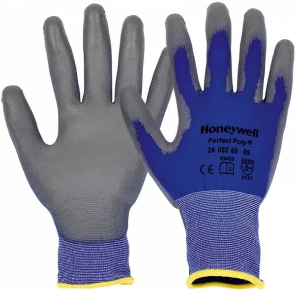 Honeywell 2400260 Perfect Poly Skin, Ekstra Hafif Polyamid Mavi Örgü, Gri Poliüretan Kaplı