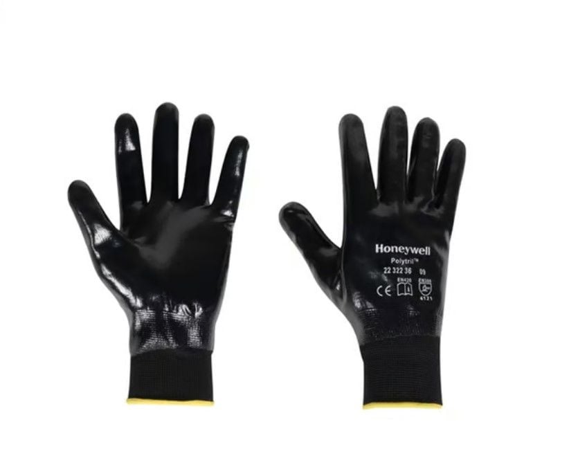 Honeywell 2232236 Polytril, Su Geçirmez Tam Siyah Nitril Kaplı İş Eldiveni