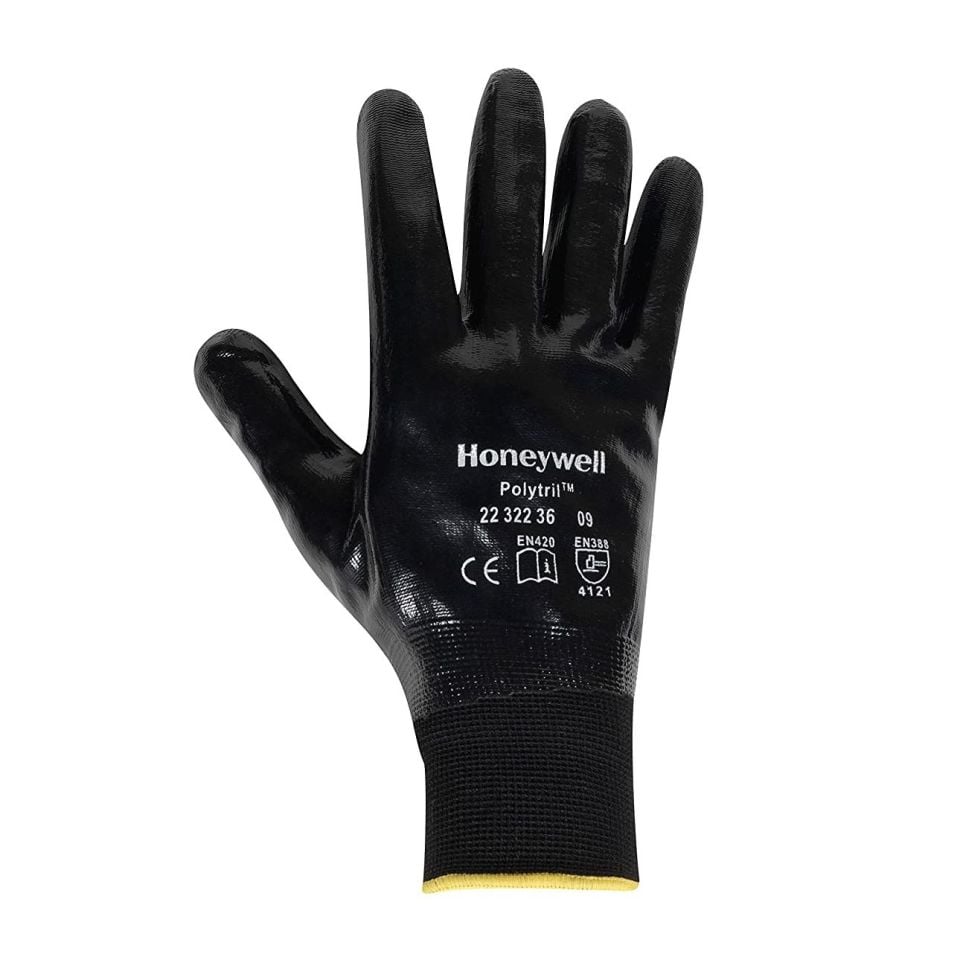 Honeywell 2232236 Polytril, Su Geçirmez Tam Siyah Nitril Kaplı İş Eldiveni