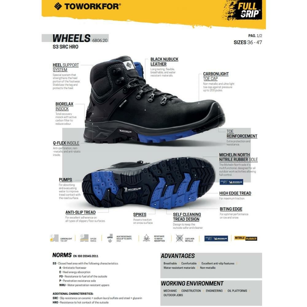 Toworkfor Wheels S3 SRC HRO Soles By Michelin İş Botu
